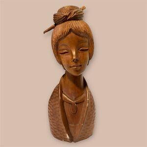 Vintage wooden lady bust sculpture